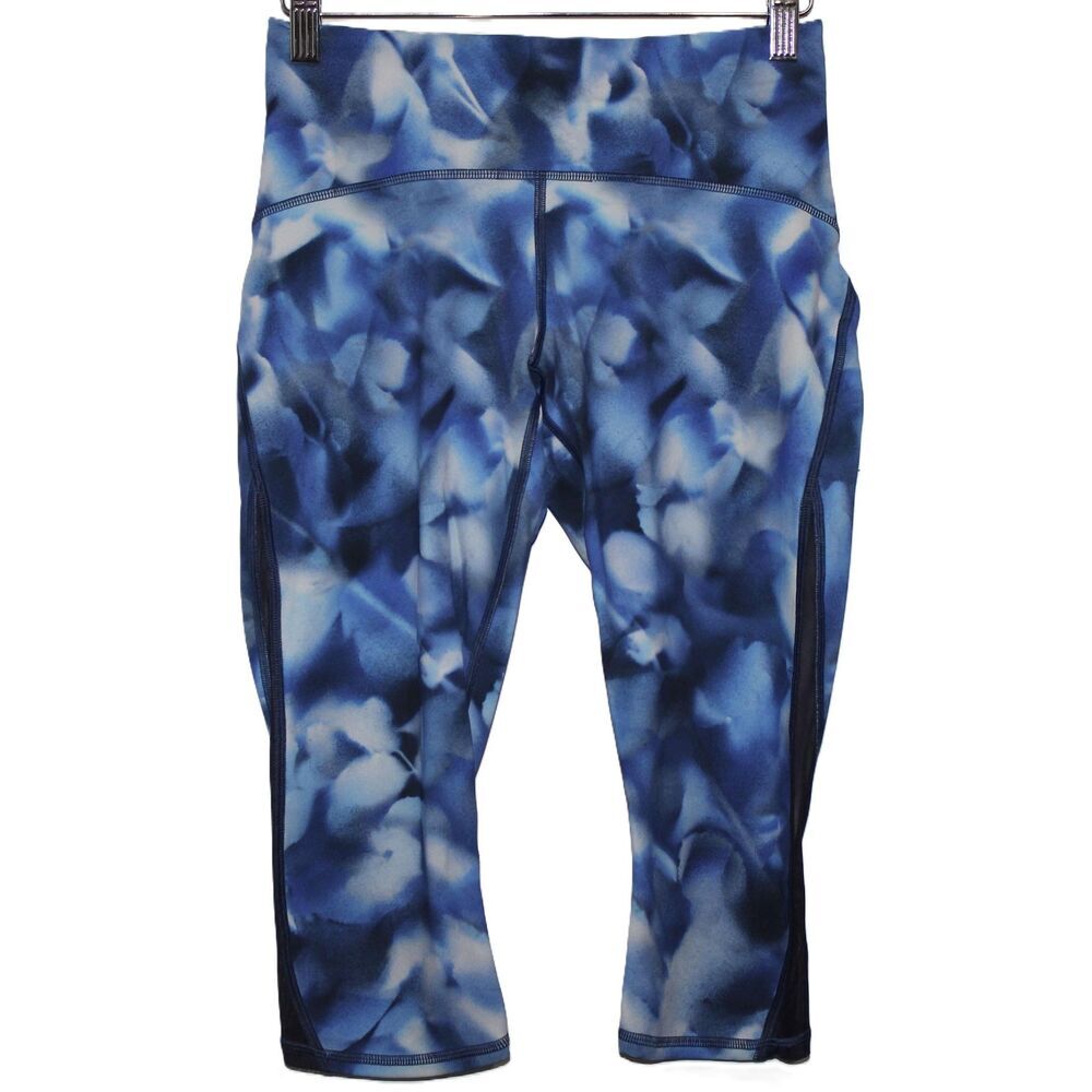 Womens Lululemon Blue White Abstract High Waist Activewear Leggings Pants Size 6
